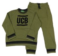 2set - Khaki-černá mikina s nápisem + tepláky Benetton