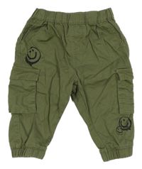 Khaki plátěné cargo cuff kalhoty se smajlíky Next