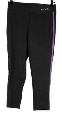 Dámské tmavošedé sportovní crop legíny s pruhy Sports 