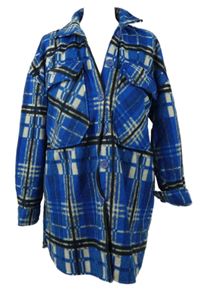 Dámská modro-béžovo-černá kostkovaná fleecová košilová bunda 