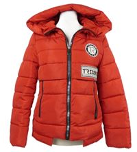 Dámská červená šusťáková zimní bunda s nášivkami a kapucí Trisens