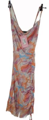 Nové - Dámské růžovo-oranžovo-modré vzorované tylové šaty 