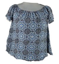 Dámská modro-tmavomodro-bílá vzorovaná halenka s lodičkovým výstřihem Primark