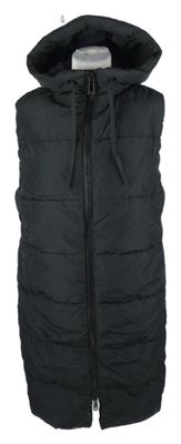 Dámská černá šusťáková zateplená maxi vesta s kapucí H&M