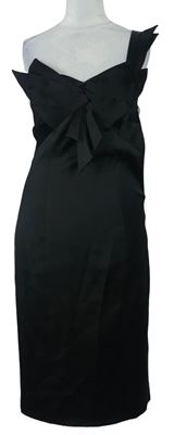 Dámské černé saténové midi koktejlové pouzdrové šaty s mašlí Karen Millen