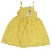 Žluté puntíkaté plátěné šaty Primark