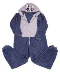 Fialovo-tmavomodrá chlupatá kombinéza s kapucí- koala Pepperts