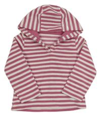 Růžovo-bílá pruhovaná fleecová mikina s kapucí zn. Mothercare