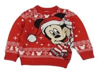 Červený vzorovaný svetr s Mickey mousem Disney