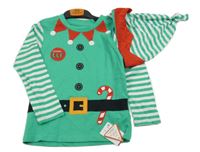 Nové - Zeleno-pruhované triko- skřítek+ čepice Dunnes