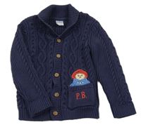 Tmavomodrý propínací svetr s medvídkem Paddington