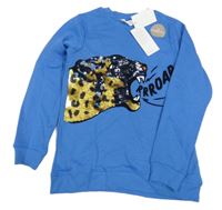 Nové - Modrá mikina s leopardem z flitrů H&M