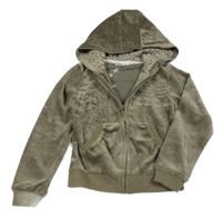 Hnědá sametová propínací mikina s oslíkem a kapucí