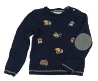 Nové - Tmavomodrý svetr s bagry 