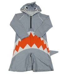 Světlešedý UV overal se žralokem a kapucí 