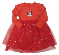 Červené žebrované šaty s Minnie tylem a hvězdami Disney