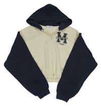 Modro-béžová crop propínací mikina s nápisem a kapucí H&M