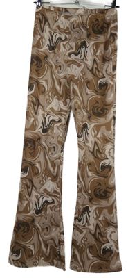 Dámské béžovo-hnědé vzorované žebrované zvonové kalhoty 