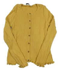 Okrový žebrovaný propínací svetr George