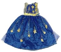 Kostým - Modro-zlaté šaty s hvězdami + čelenka 