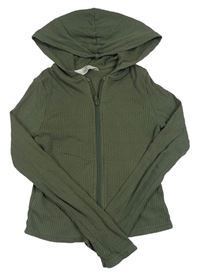 Khaki žebrovaná propínací mikina s kapucí H&M