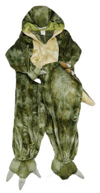 Kostým - Khaki-béžový sametový overal s kapucí - dinosaurus 5-7let