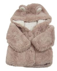 Starorůžová kožešinová podšitá bunda s kapucí s oušky Next