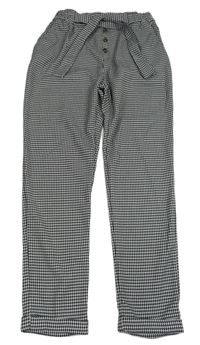 Černo-bílé vzorované paper bag teplákové kalhoty se zavazováním H&M