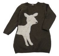 Tmavohnědé svetrové šaty se srnkou Tu