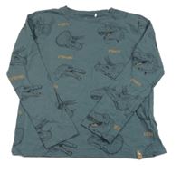 Tmavošedé melírované triko s dinosaury minymo