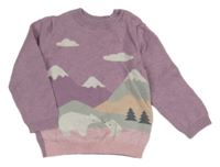 Lila svetr s horami a mraky Tu