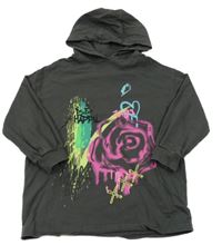 Tmavošedá mikina s potiskem a kapucí Next