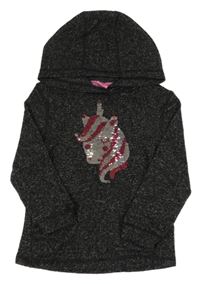 Černo-šedé melírované úpletové triko s překlápěcími flitry a kapucí Kiki&Koko