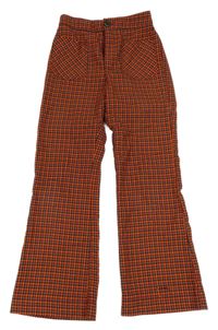 Červeno-antracitovo-oranžové kostičkované kalhoty Zara