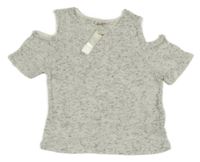 Nové - Světlešedé melírované úpletové tričko s volnými rameny River Island