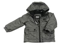 Tmavošedá melírovaná šusťáková jarní bunda s kapucí DKNY