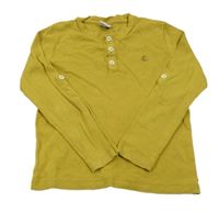 Hořčicové lněné triko s knoflíky Petit Bateau