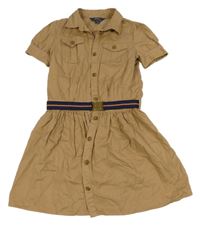 Hnědé plátěné propínací košilové šaty s páskem RALPH LAUREN