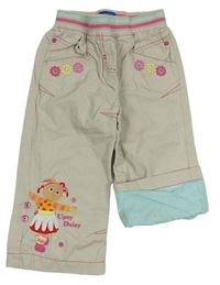 Béžové plátěné podšité rolovací kalhoty s Upsy Daisy Cherokee