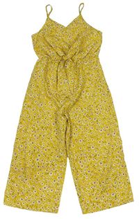 Žlutý kytičkovaný kalhotový letní overal 