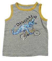 Šedo-okrové tílko s dinosaurem 