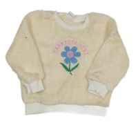 Smetanová chlupatá mikina s kytičkou 