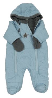 Světlemodrá šusťáková zimní kombinéza s kapucí Smile