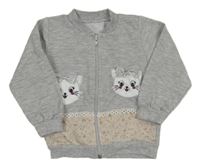 Šedá propínací mikina s kočkami 