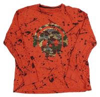 Červeno-černé batikované triko s lebkou z flitrů Next