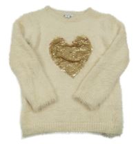 Béžový chlupatý svetr se srdíčkem z flitrů Primark