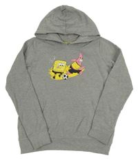 Šedá melírovaná mikina se Spongebobem a kapucí 