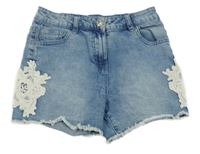 Modré riflové kraťasy s madeirou a vysokým pasem George 