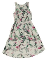 Bílé dlouhé šaty s květy H&M