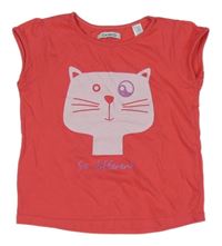 Růžové tričko s kočičkou Okaidi 